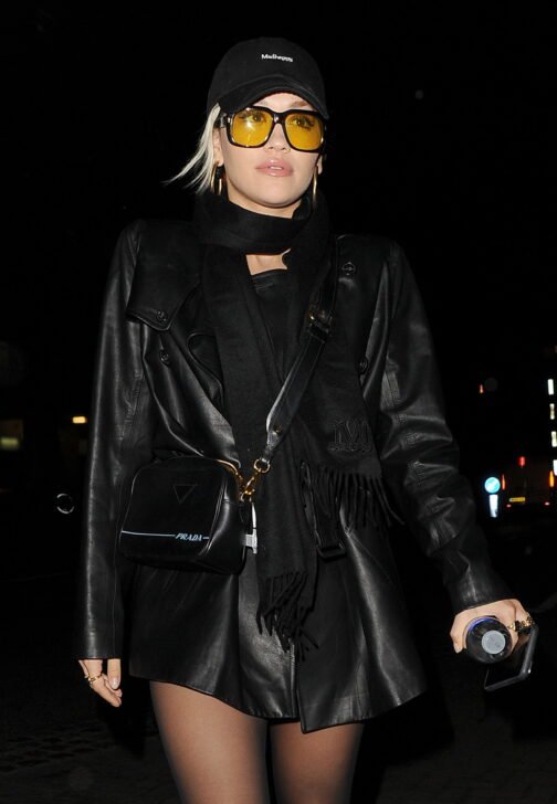 Rita Ora leaving Vas J. Morgans Birthday party - Leather Jacket