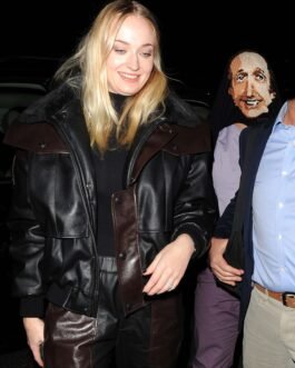 Sophie Turner and Joe Jonas returning to their hotel - Leather Jacket