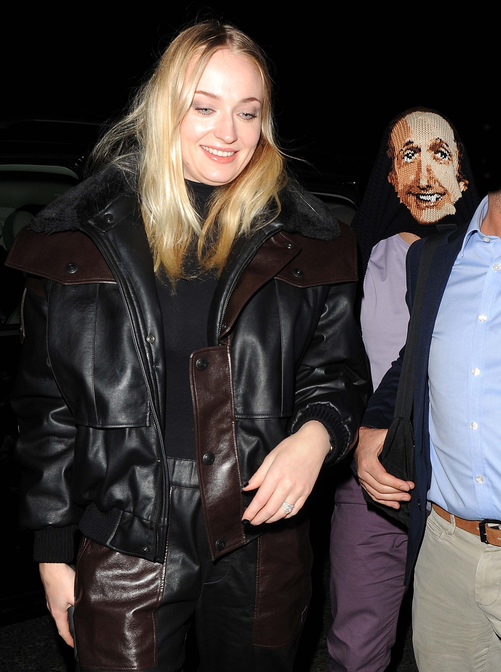 Sophie Turner and Joe Jonas returning to their hotel - Leather Jacket