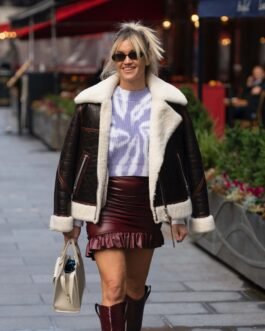 Ashley Roberts seen at Global studios – Leather Skirt