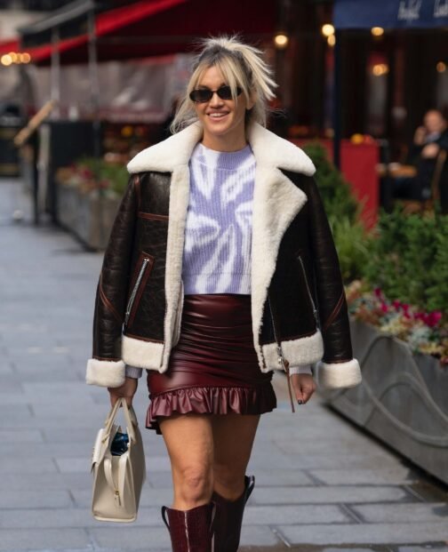 Ashley Roberts seen at Global studios - Leather Skirts