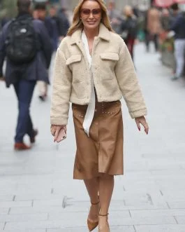 Amanda Holden at Heart Radio – Leather Skirt