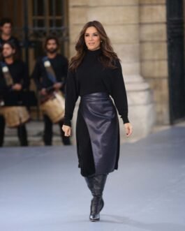 Eva Longoria attends Le Defile LOreal Paris Show – Leather Skirt