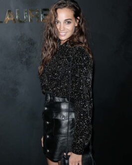 Souheila Yacoub attends Saint Laurent show – Leather Skirt