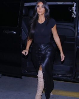 Kim Kardashian heads out of her hotel - Leather Skirts