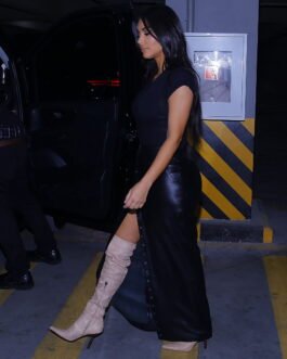 Kim Kardashian heads out of her hotel – Leather Skirt